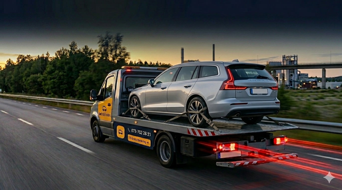 Defekta Fordon Köpes bärgningsbil hämtar en Volvo V60 - gratis hämtning i hela Sverige